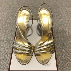 Coach gold strapped high heels